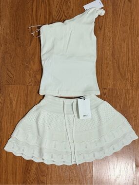 Mango Cream Knit Circle Skirt with Drawstring Waist
